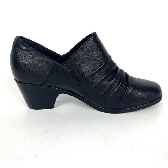 Clarks Emily Cove Black Leather Slip on Wedge heel Womens SZ 9.5 Casual Comfort - Picture 9 of 14